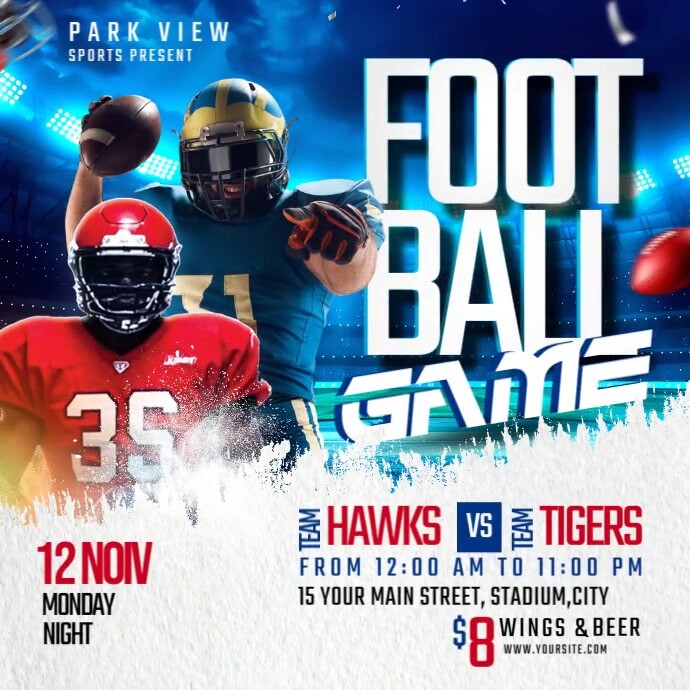 White 3d Football Game Day Template Square (1:1)