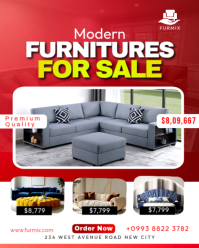 White 3d Furniture Shop Home Sofa Bed Store Clerance Collection Sale Deals Outlet Facebook Ads Flyer Instagram Portrait template