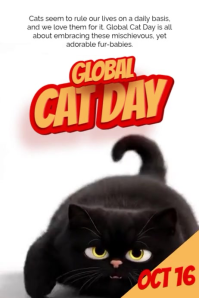 White 3d Global Cat Day Poster template