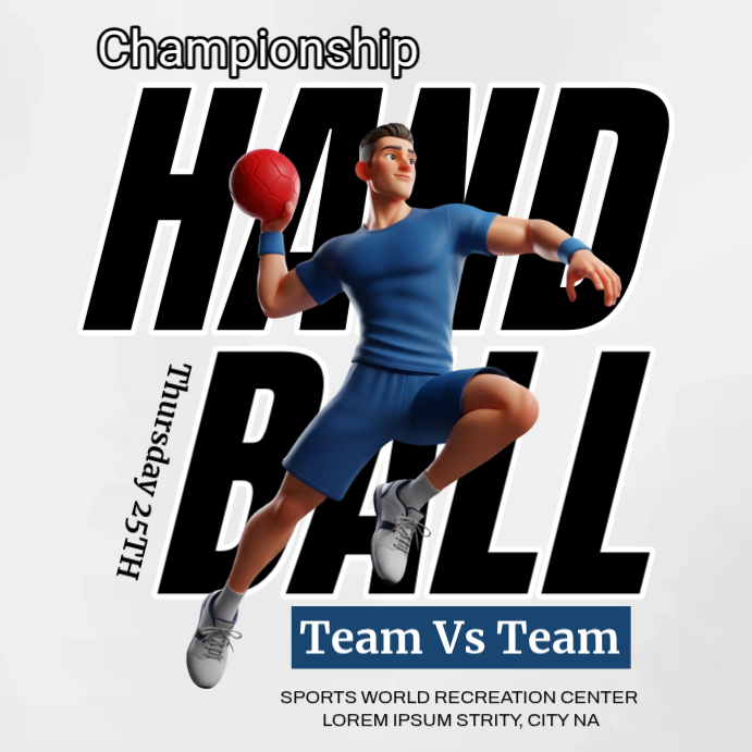 White 3D Handball Championship Square Template | PosterMyWall