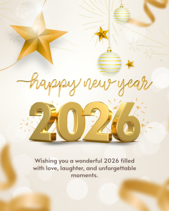 White 3d Happy New Year 2026 Gold Luxury Greeting Card – Elegant New ...