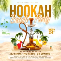 White 3d Hookah Beach Party Flyer  Instagram template