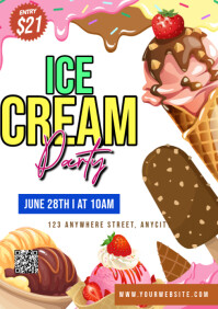 White 3d Ice Cream Party A2 template