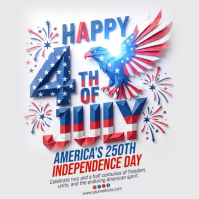 White 3D Independence Day Celebration Square Video Persegi (1:1) template