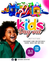 White 3d Kids Dayout Family Fun Day Fest Amusement Park Bouncy Castle Trampoline Adventure Flyer Tem Instagram Portrait template