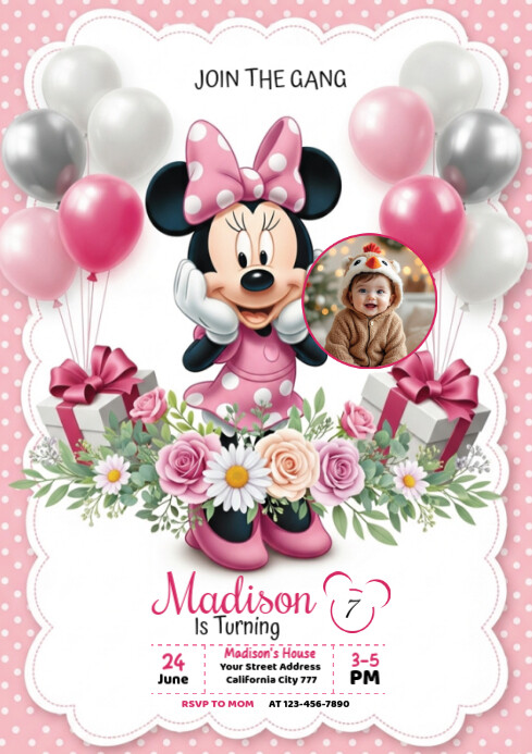 White 3d Minnie Mouse A4 template