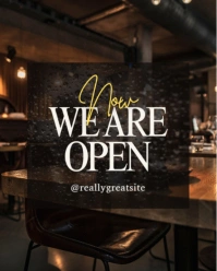 White 3d Modern "now We Are Open" Restaurant Announcement Poster | Dark Aesthetic Instagram Portrait template