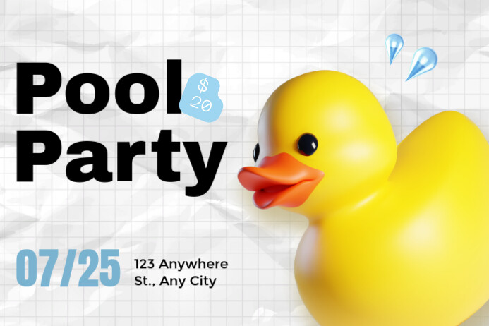 White 3d Pool Party Label 标签 template