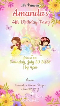 White 3d Princess Birthday Invitation Template Digital Display (9:16)