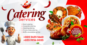 White 3d Professional Catering Services Food Buffet Event Wedding Meal Delivery Business Flyer Templ Facebook-Gruppe-Titelbild template