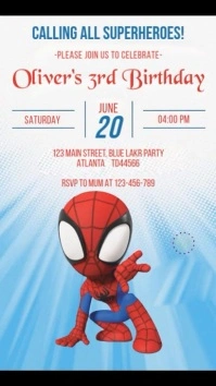 White 3d Spidey Birthday Party Invitation Digital Display (9:16) template