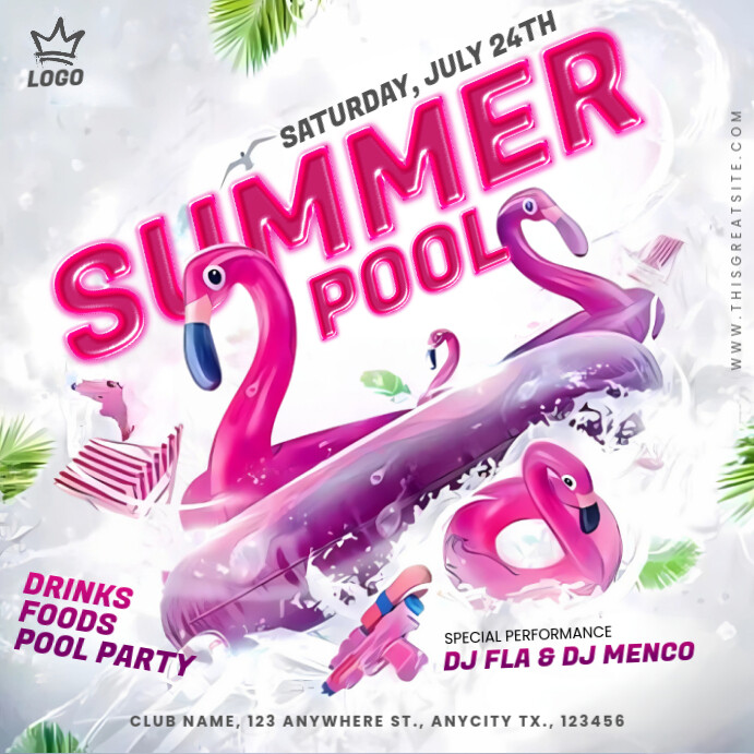 White 3d Summer Pool Party Instagram Post Iphosti le-Instagram template