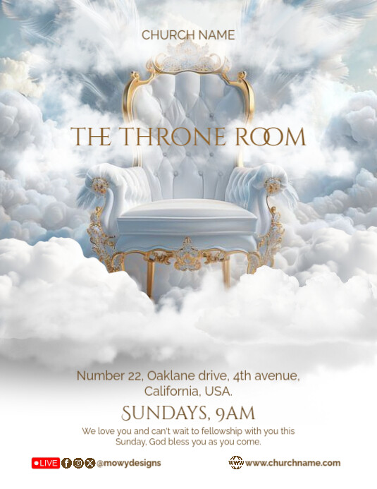 White 3d The Throne Room Church Flyer (us Letter) template