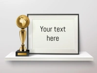 White 3d Trophy And Photo Frame On A Shelf Yard Sign template