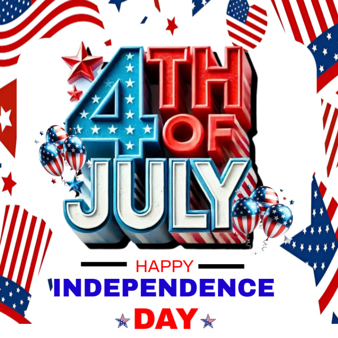White 3d Usa Independence Day Instagram Post template