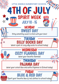 White 4th of July School Spirit Week A4 template
