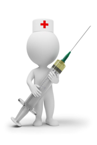 White Abstract 3d Nurse With Giant Syringe – Healthcare & Vaccination Concept Illustration Poster template