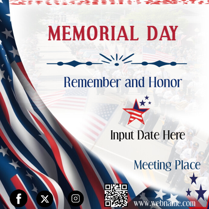 White Abstract America Memorial Day - Remember And Honor Instagram Post template