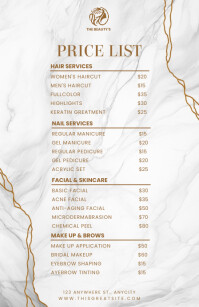 White Abstract Beauty Makeup Price List Tabl Tabloid template