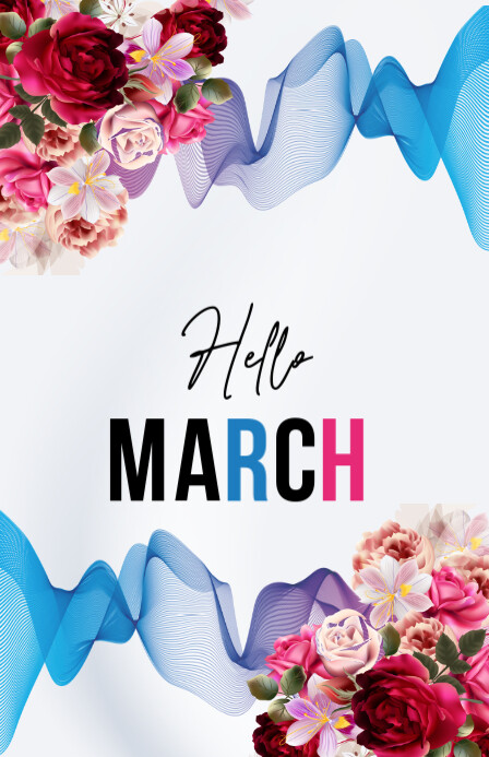 White Abstract Hello March Online Greeting Card Tabloid Template ...