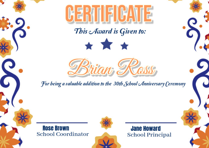 White Abstract Orange Certificate Of Award Template Design  A4