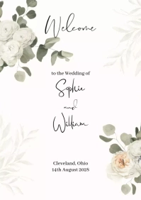 White Aesthetic Eucalyptus Wedding Sign Templ A1 template