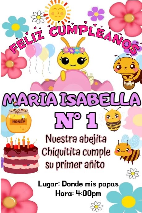 White Alegre Feliz Cumpleaños  Abejita Chiquitita Póster Poster template