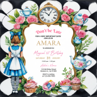 White Alice in Wonderland Birthday Instagram Post template