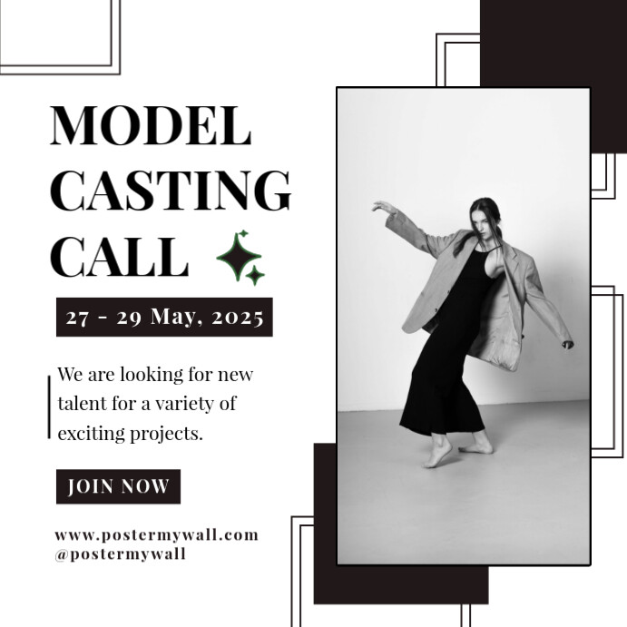 White and black Modern & Minimal Model Casting Call Pos Instagram template