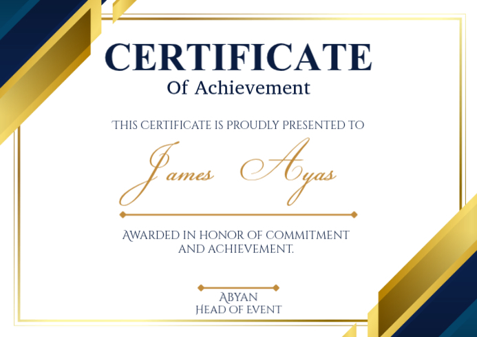 White and Blue Certificate of Achievement A4 Template | PosterMyWall