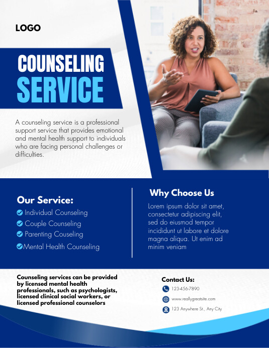 White and Blue Counseling Service Flyer Template | PosterMyWall