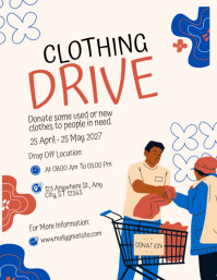 White and Blue Illustrated Clothing Drive Flyer template