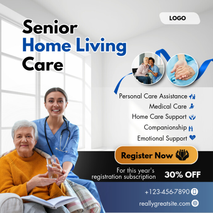White and Blue Illustrative Senior Home Care Health and Wellness Service Instagram Post template