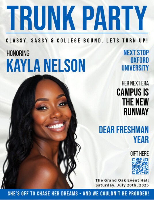 White and Blue Modern & Minimal College Send-off Invitation Flyer (us Letter) 传单(美国信函) template