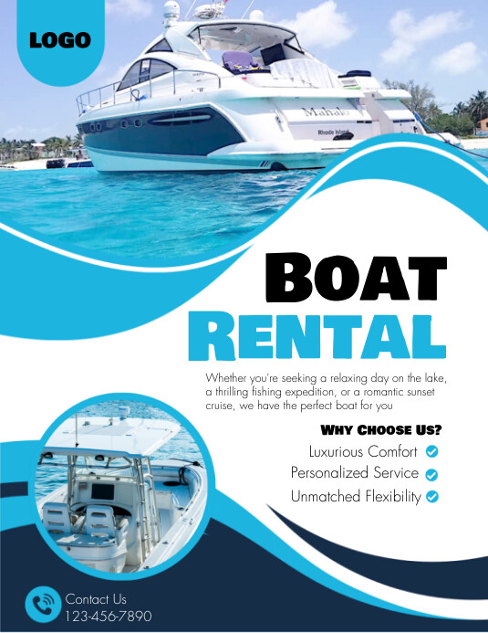 White And Blue Modern Boat Rental Flyer Template | PosterMyWall