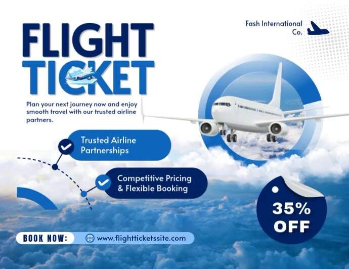 White and Blue Modern Flight Ticket Post Flyer Template | PosterMyWall