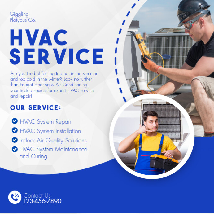 White And Blue Modern HVAC Service Instagram Post Templat | PosterMyWall