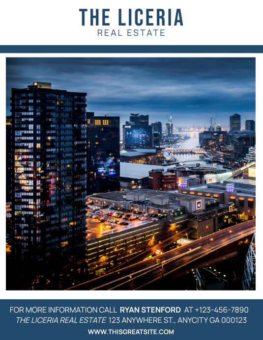 White and Blue Modern Real Estate Corporate Template PosterMyWall