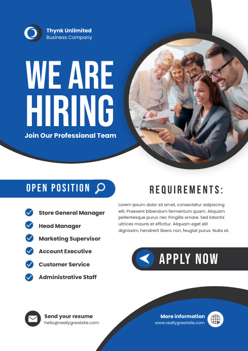 White And Blue Modern We Are Hiring Poster Template | PosterMyWall