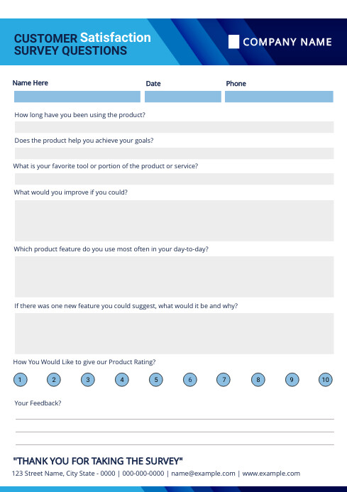White and Blue Professional Customer Survey Q Template | PosterMyWall