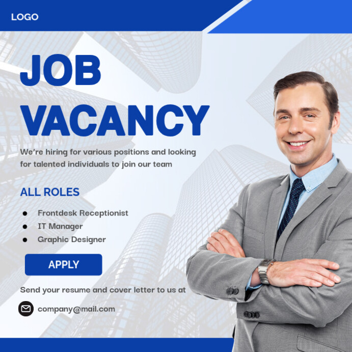 White and Blue Professional Job Vacancy Instagram Post Template ...
