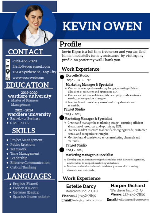 White and Blue Professional Resume/cv A4 template