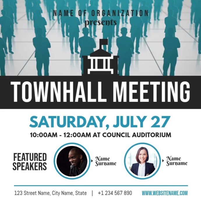 White and Blue Townhall Meeting Square Video Template PosterMyWall