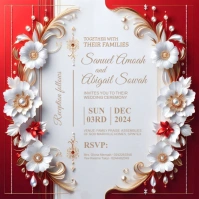 White and Burgundy Floral Wedding Invitation Instagram Post template