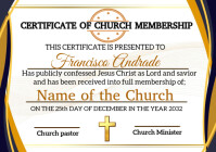 White and gold certificate of church membership A4 template