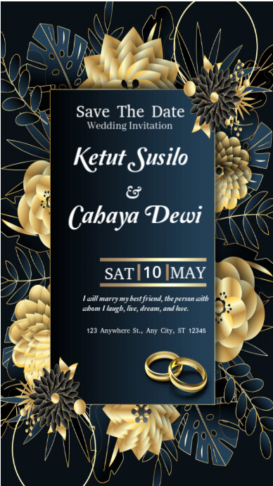 Plantilla de White and Gold Elegant Wedding Invitation | PosterMyWall