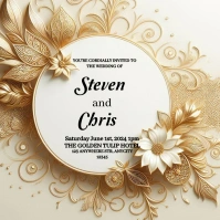 White and gold Floral Wedding Invitation Card Publicación de Instagram template