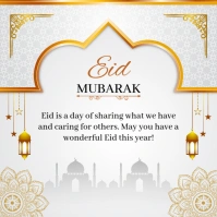 White and Gold Illustrative Eid Mubarak Instagram Post template