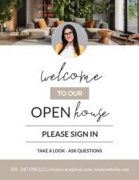 white and gold open house sign - in flyer Løbeseddel (US Letter) template