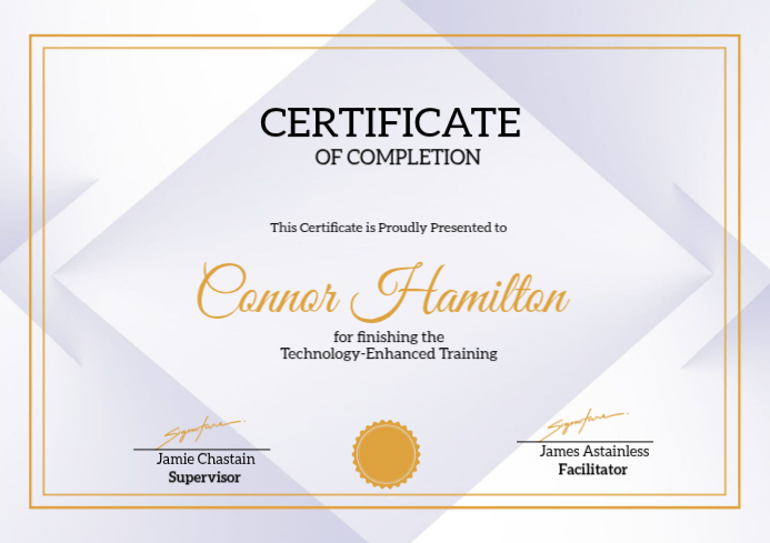White and Gold Simple Modern Completion Certificate Template | PosterMyWall